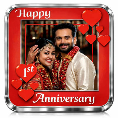 AMTC BIS Hallmarked 999 Happy 1st Wedding Anniversary Personalised Square Silver Coin