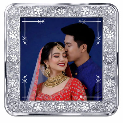 AMTC BIS Hallmarked 999 Pure Square Personalised Wedding Silver Coin