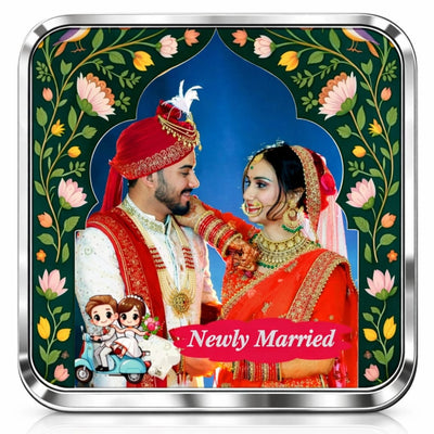 AMTC BIS Hallmarked 999 Newly Married Couple Personalised Square Silver Coin