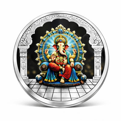AMTC BIS Hallmarked Lord Ganesha Blessing Silver Coin 999 Pure Silver.