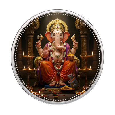 BIS Hallmarked Round Shape Ganesh ji Colour Silver Coin 999 pure