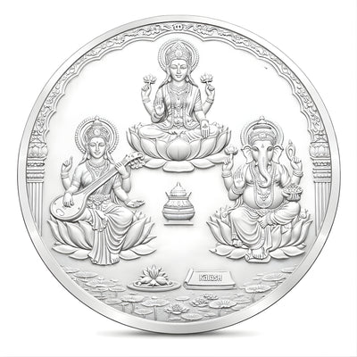 AMTC BIS Hallmarked Laxmi Ganesh Silver Coin 999 Pure Silver.