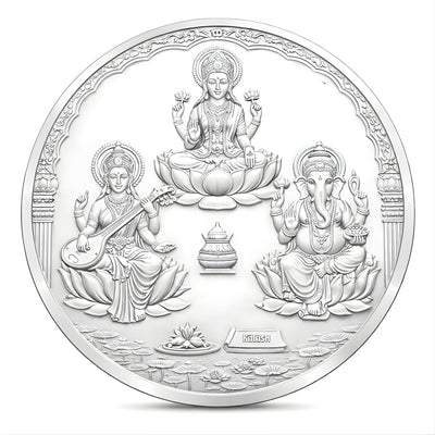 AMTC 999 pure Laxmi Ganesh Saraswati Silver Coin
